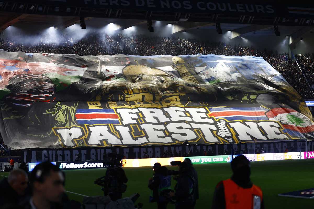PSG fans unveil 'Free Palestine' banner as France v Israel Paris game approaches