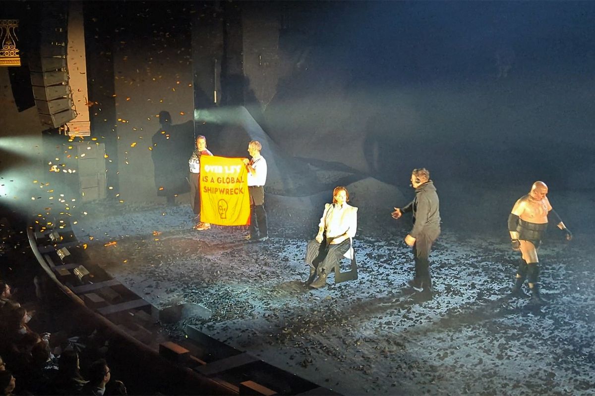 Police arrest two after protest at Sigourney Weaver London play