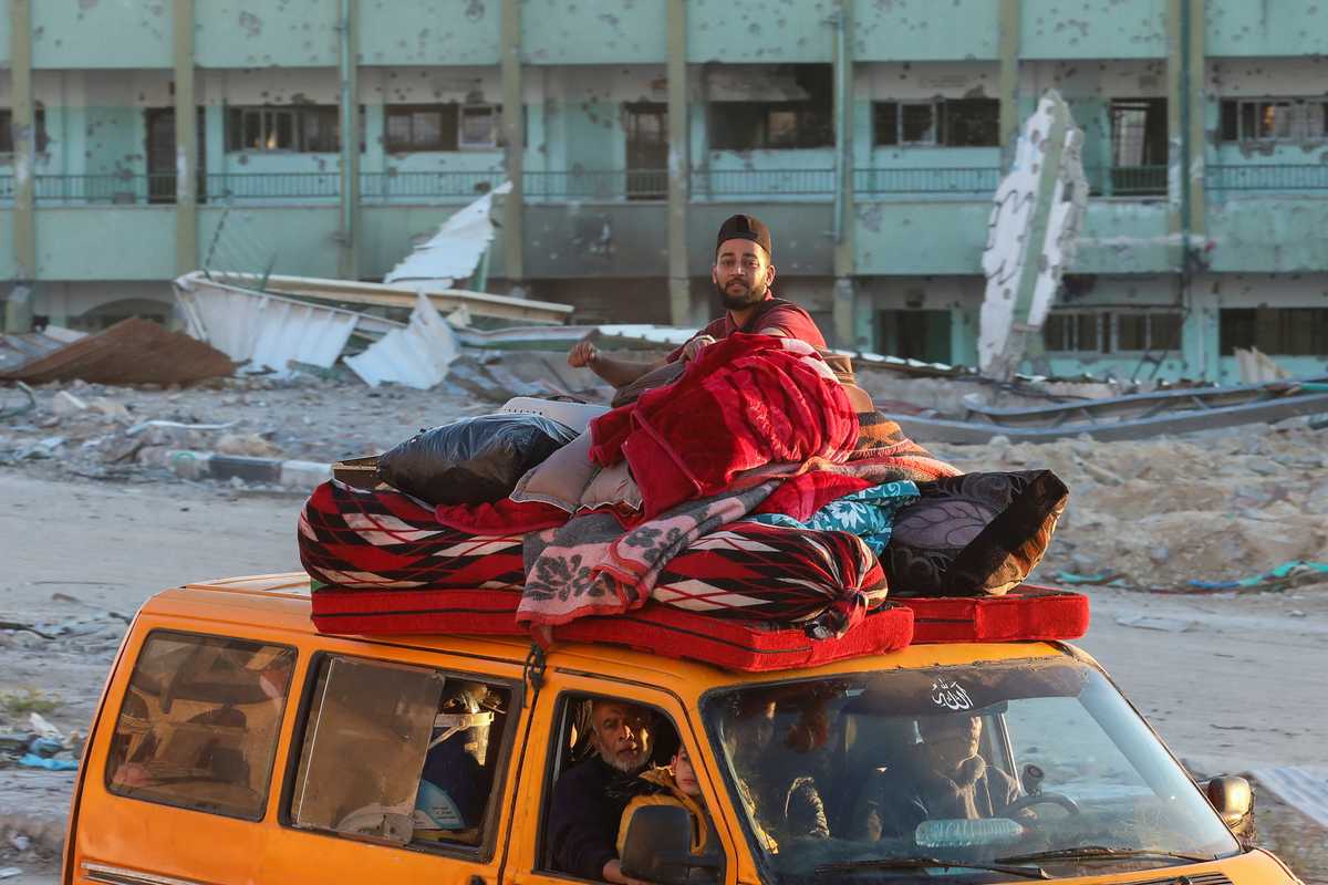 A Palestinian family evacuating