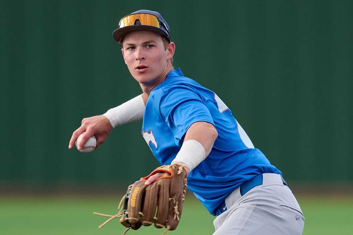 Baseball player in blue jersey preparing to throw a ball during a game.