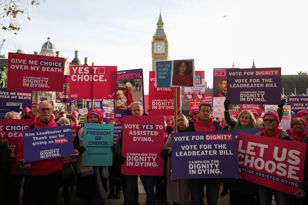 Assisted dying campaigners, opponents rally at UK parliament