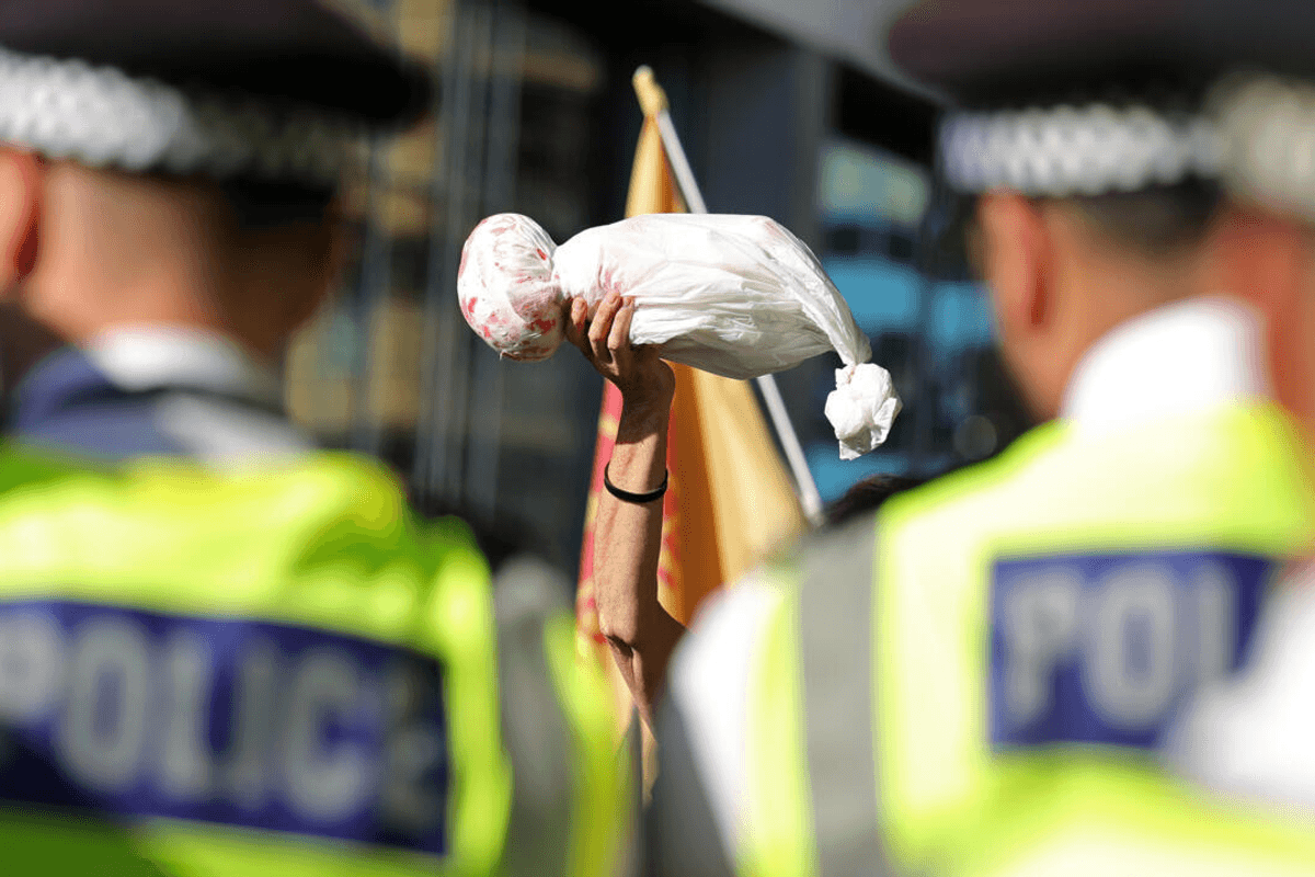 Hundreds of pro-Palestinian demonstrators rally outside London arms show