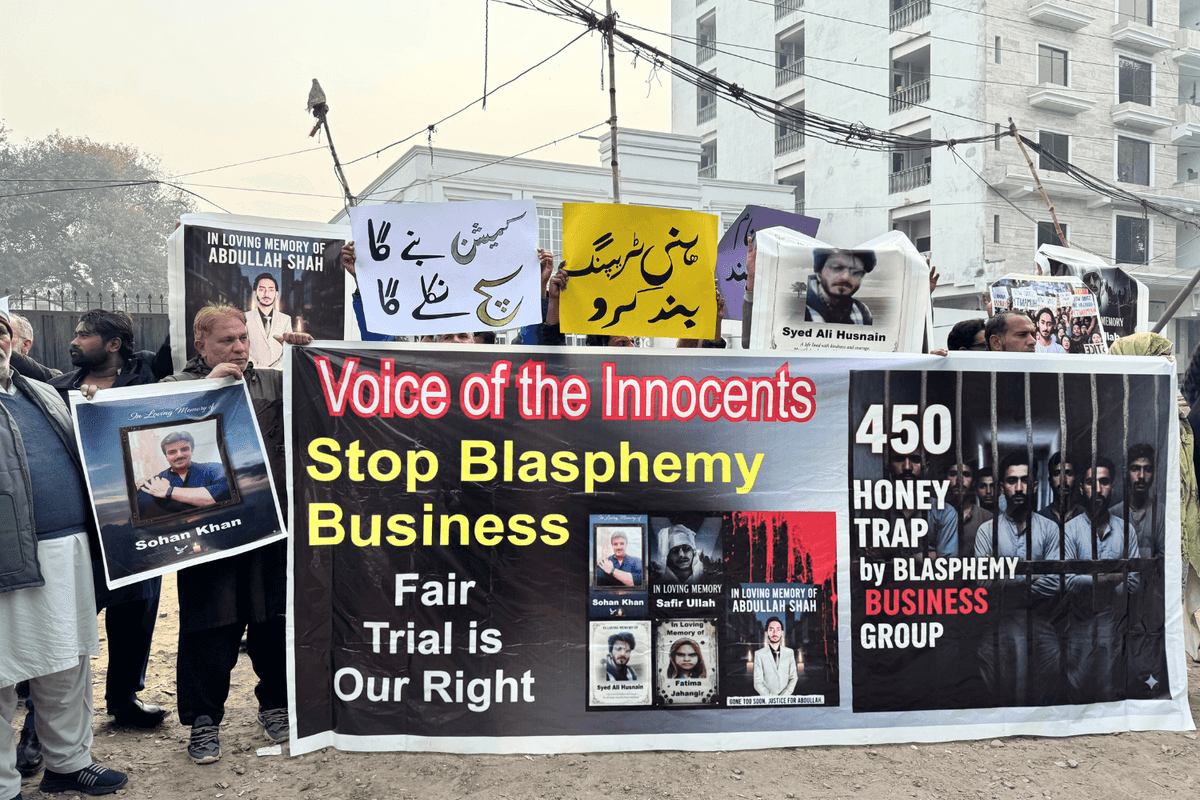 Families of blasphemy accused protest in Lahore demanding fair trials