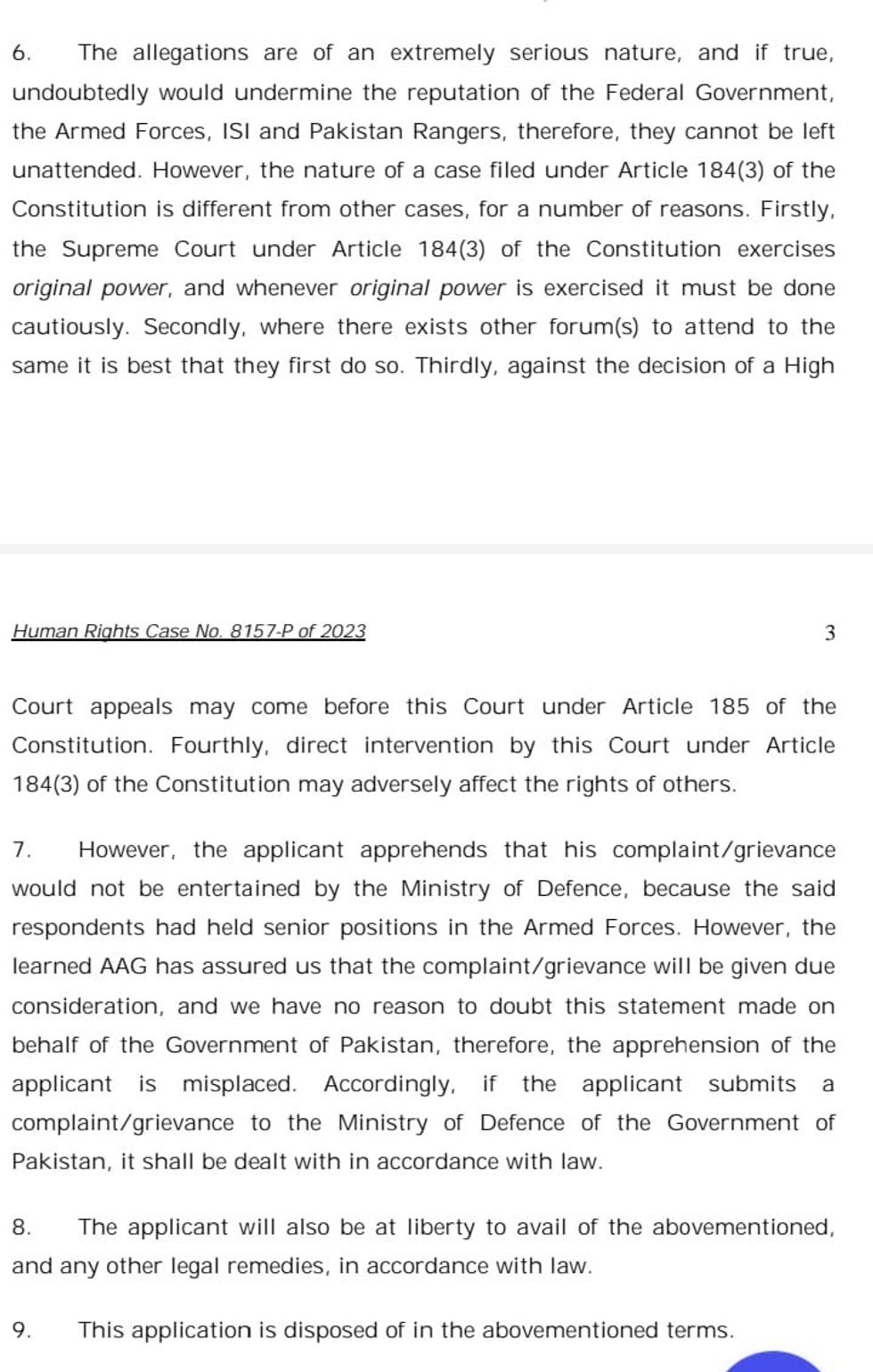 Supreme Court Order Regarding Top City