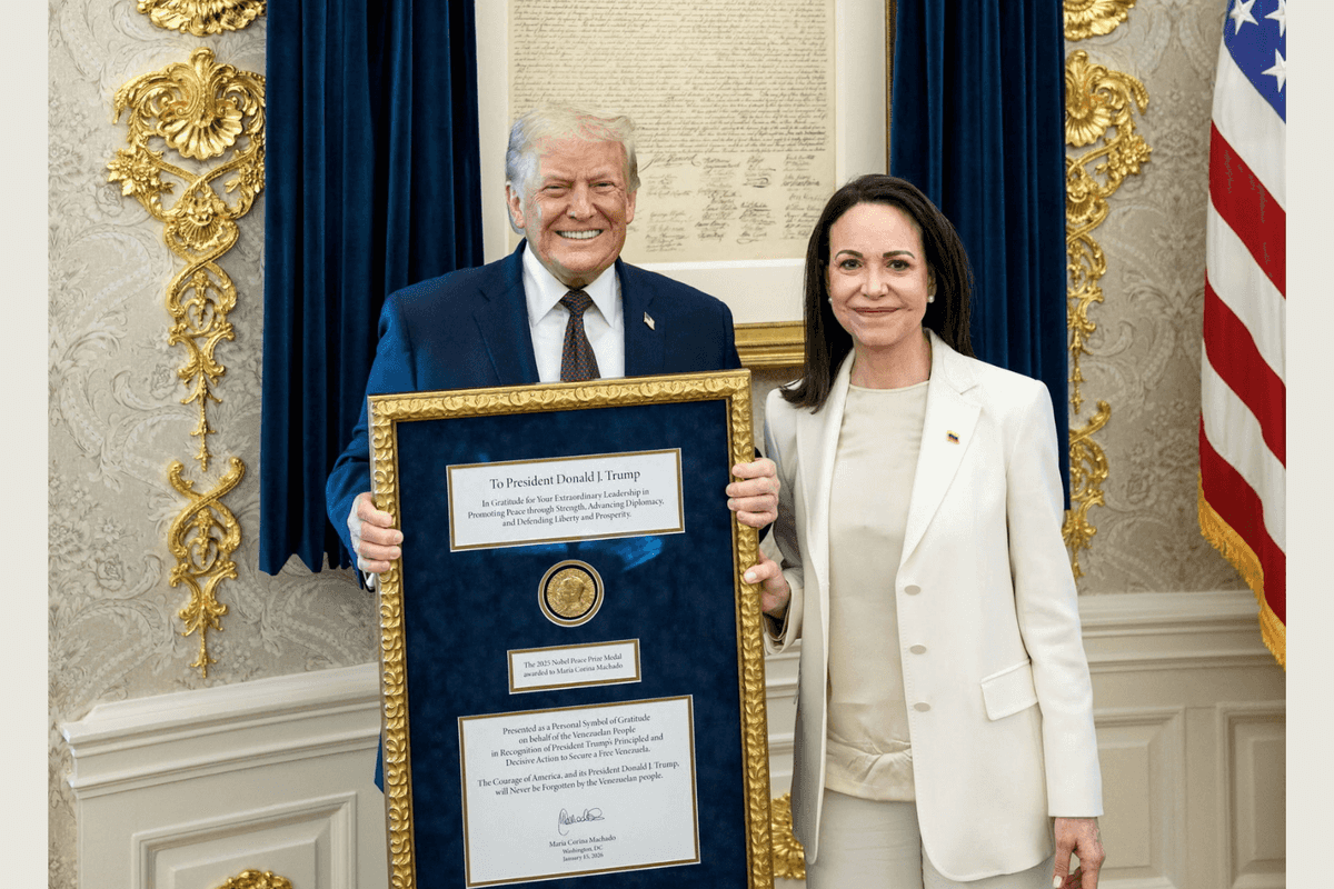 Trump accepts Nobel medal from Venezuelan opposition leader Machado
