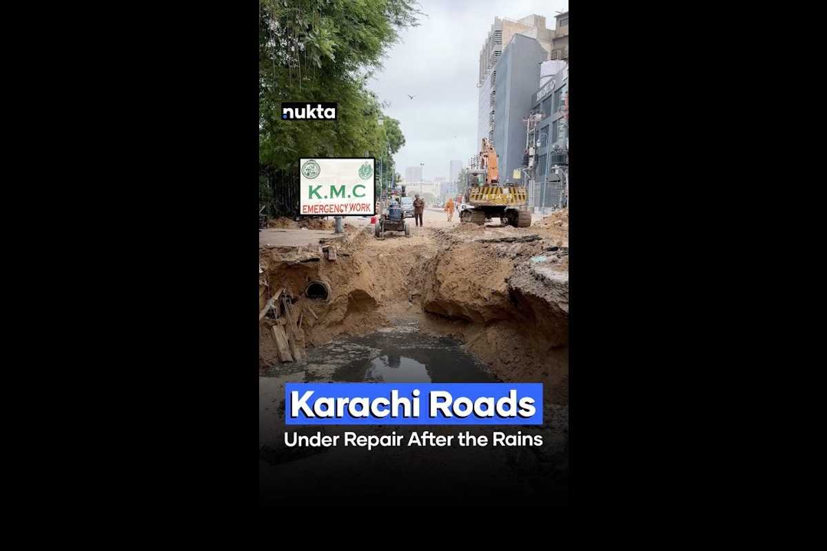 Karachi roads under repair after monsoon rains
